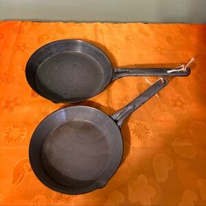 Grey Speckled Enamel Enamelware Cowboy Camping Vintage Skillet Fry Pans Lot of 2